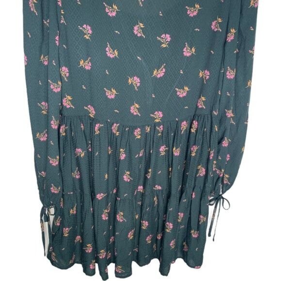 Urban Outfitters Green Floral Boho Tunic Top Long Sleeve Drawstring Size Small - Picture 7 of 10